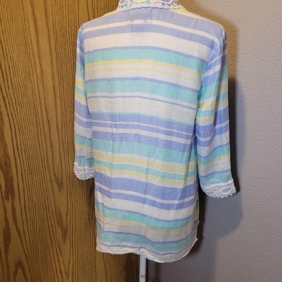 Peck & Peck Striped Linen Tunic Pastel Size Medium - Picture 3 of 4